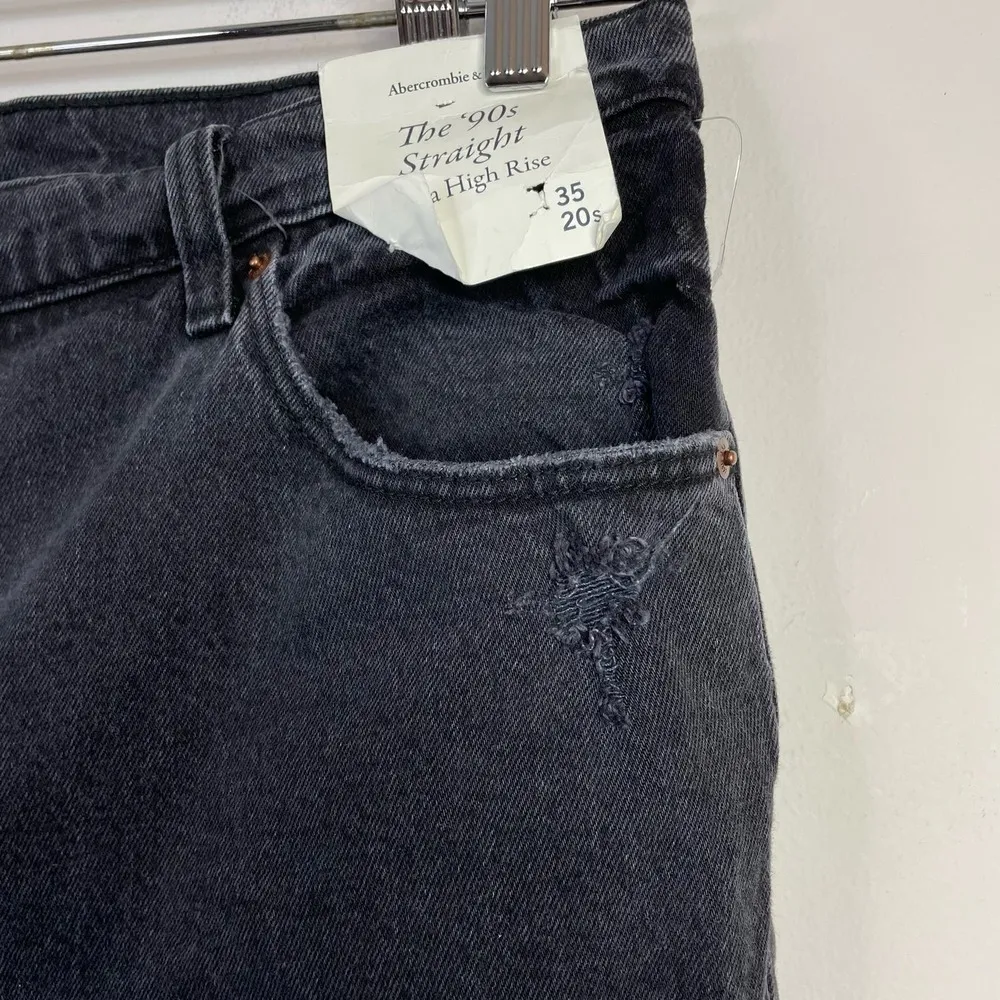 Abercrombie Fitch 90s Straight Ultra High Rise Distressed Black Jeans 35 20 new - Image 5