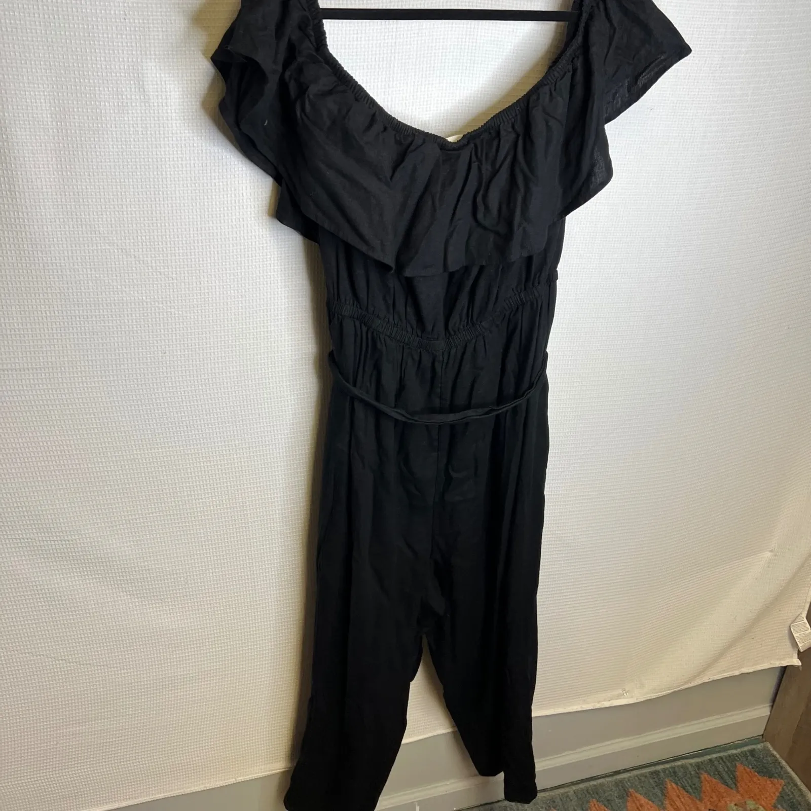 AVA & VIV Women's 2X Black Ruffled‎ Off Shoulder Tie Waist Jumpsuit - Image 3