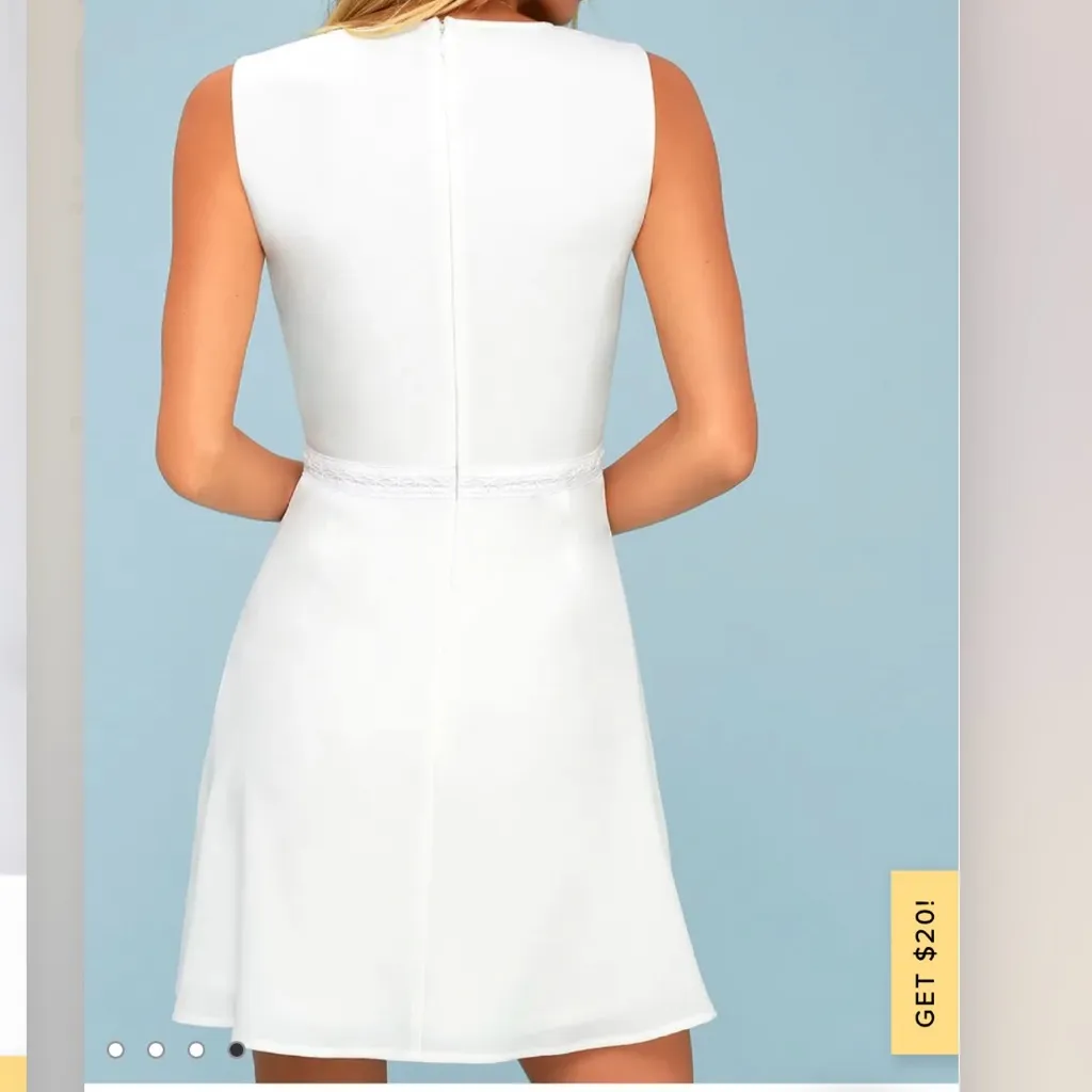 NWT Lulus Florentia White Crochet‎ Lace Chiffon Flare Sleeve Skater Dress MEDIUM - Image 4