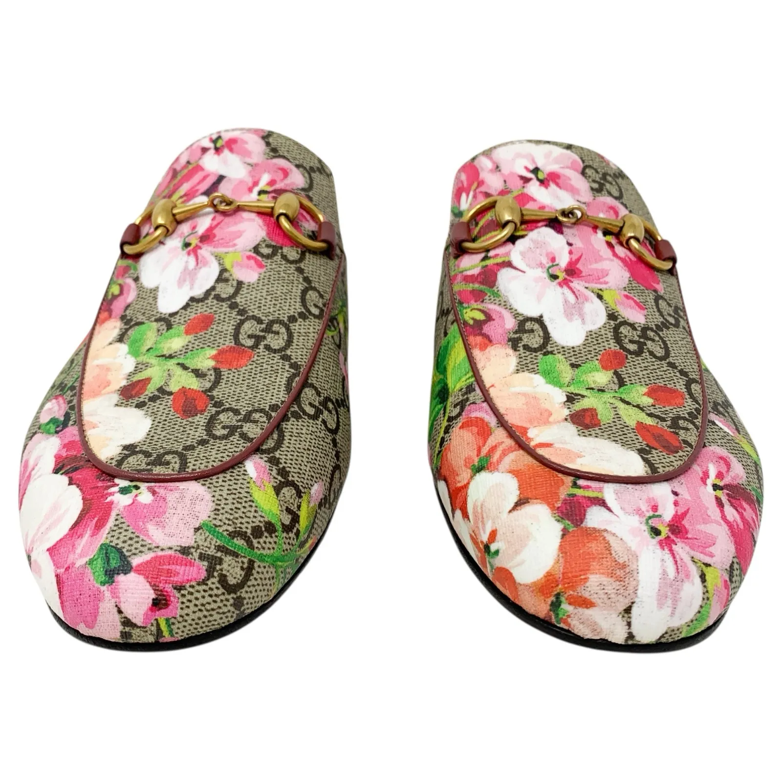 Gucci Princetown Pink Bloom Floral Print GG Monogram Canvas Loafers Mules Flats - Image 4