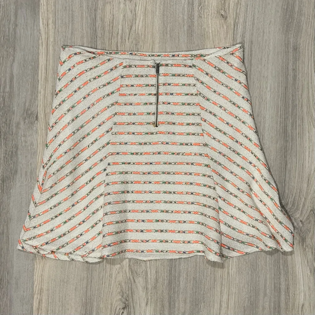 Maeve Anthropologie Lucaya Tweed Twirl Swing Ivory Gold Stitch Skirt Size 12 USA - Image 5
