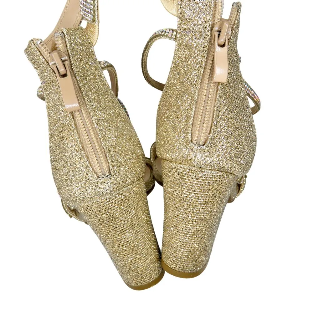 Top Moda Rosa-66 Gold Rhinestone Sparkle Ankle Strap Heels Size 8 - Image 8