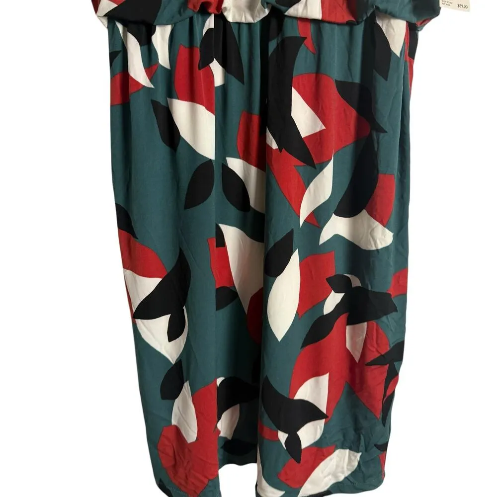 Nine West Patina Green Geo Abstract Blouson Sleeveless Sheath Dress Size 12 - Image 6