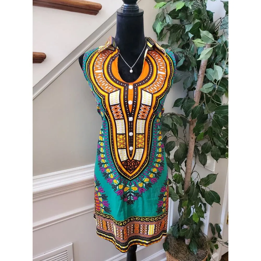 Karan Women Multicolor 100% Cotton Collared Sleeveless Pullover Shirt Size Large - Image 2