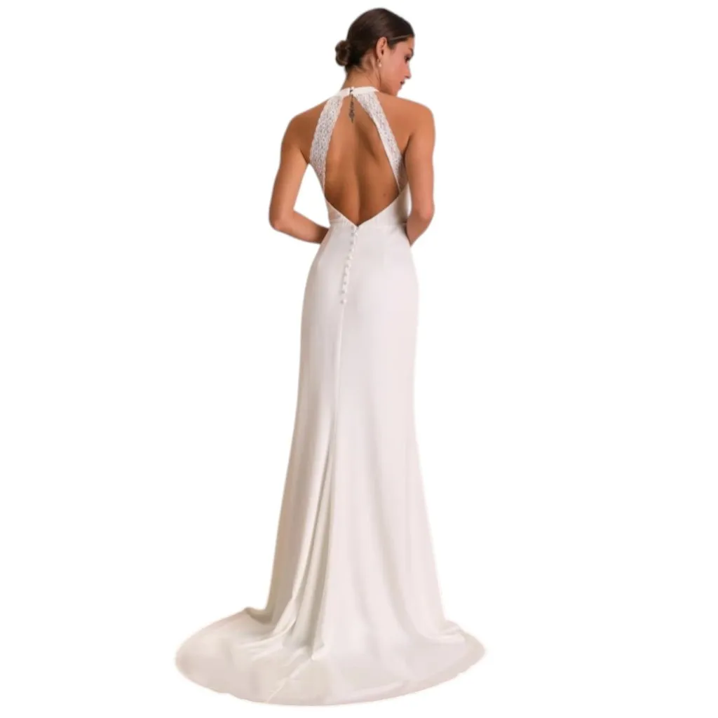 Lulus White Halter Style Wedding Dress with Lace Back NWOT Size Medium - Image 2