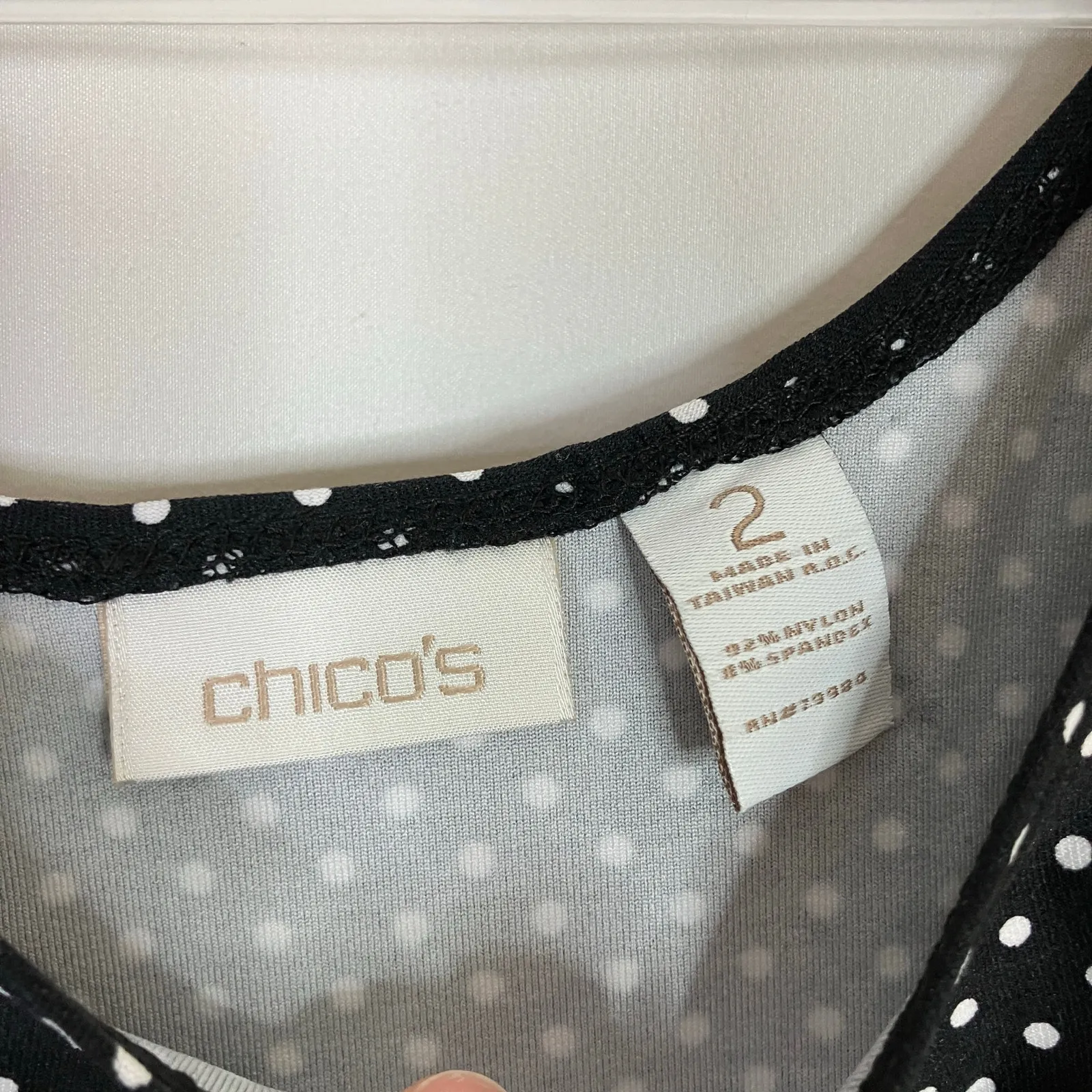 Chico's Womens Black Polka Dot Tank Top Nylon Spandex Chicos 2/ US Large - Image 3