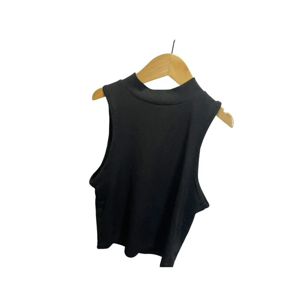Shein Women's Black Sleeveless Cropped Ribbed Mock Neck- Tank Top Size S - Image 2