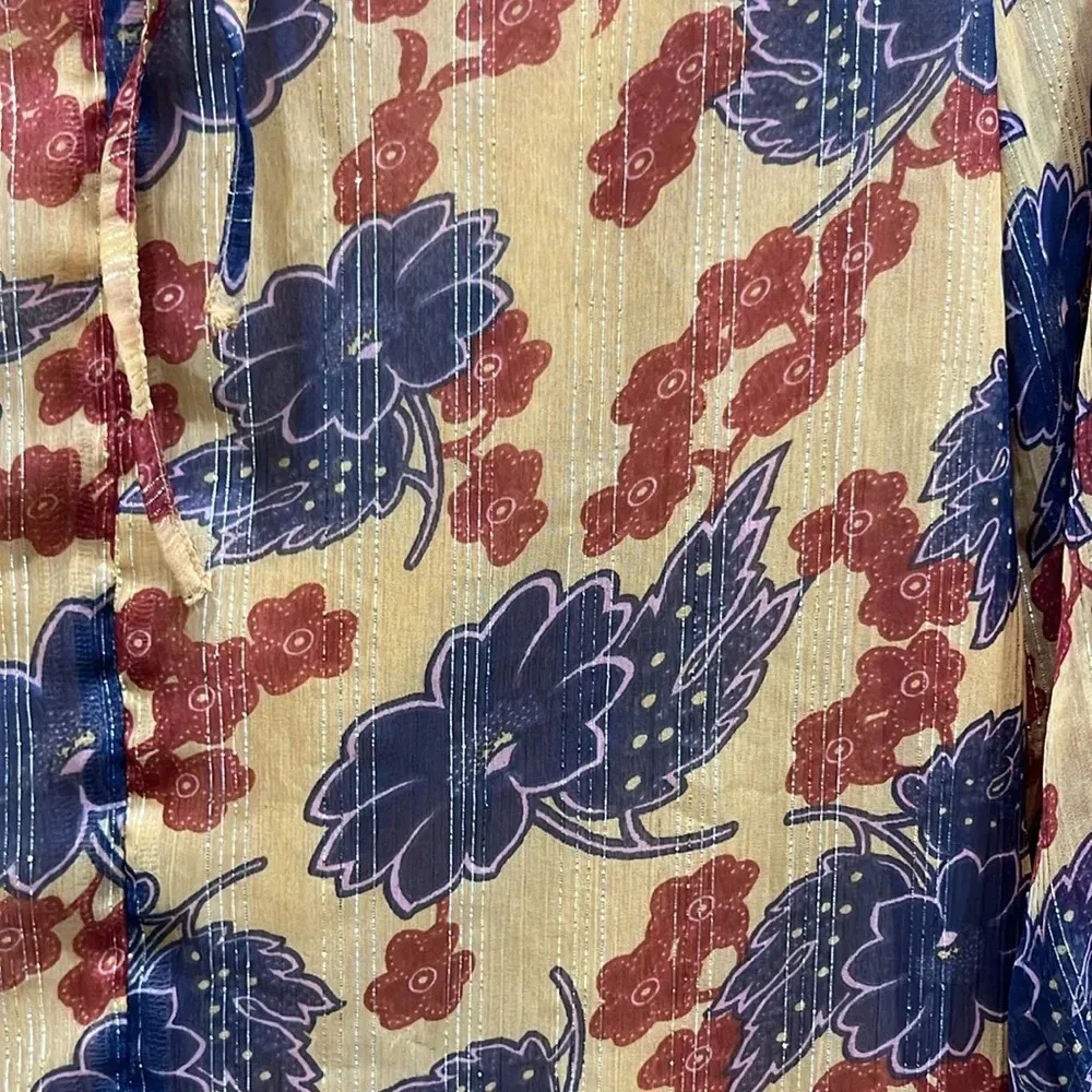 Maison Scotch & Soda Gold Metallic Floral Long Sleeve Dress Sz XS - Image 2