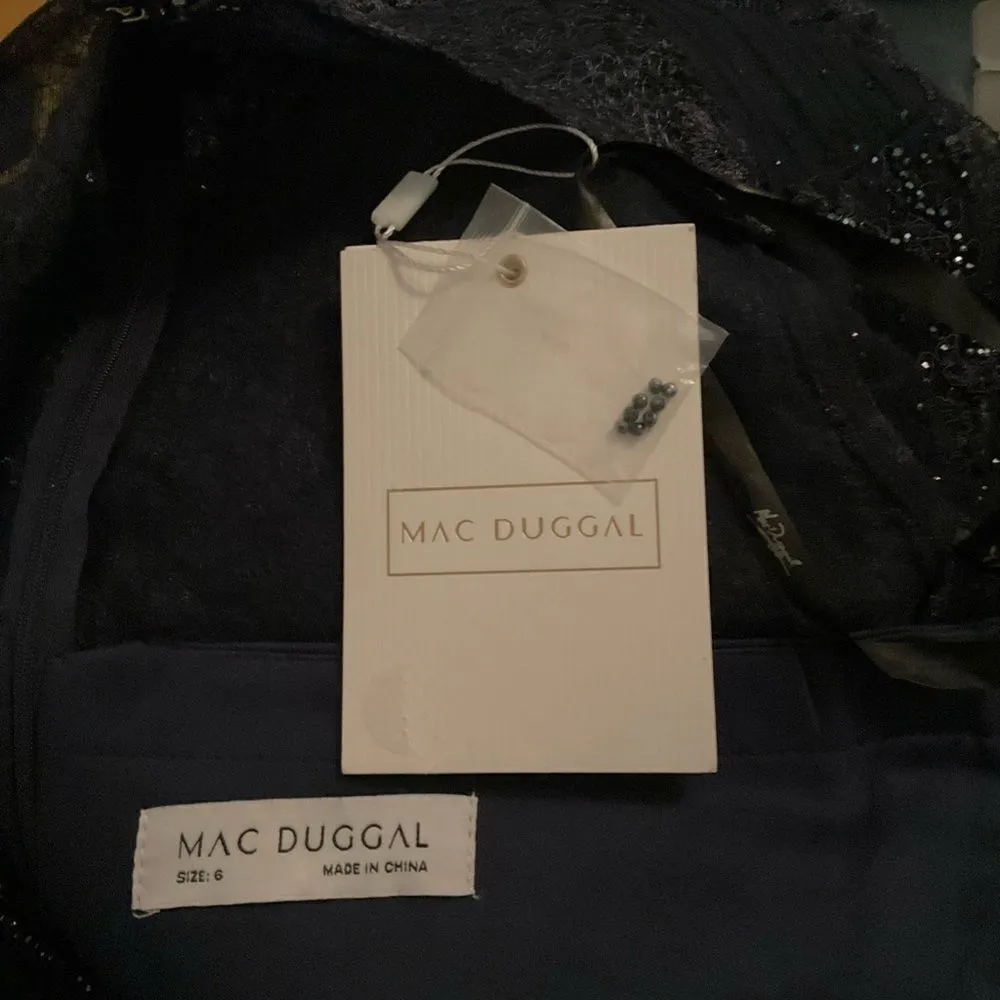 MAC DUGGAL 20391 Womens Blue Embellished Plunge Neck Bishop Sleeve Midi Dress - Image 14