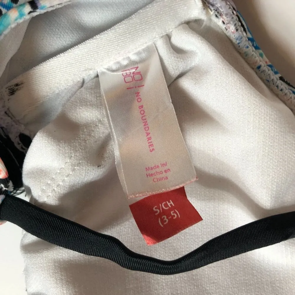 No Boundaries Bikini Top High Neck Halter Removable Cups Fringe Blue Colorful S - Image 3