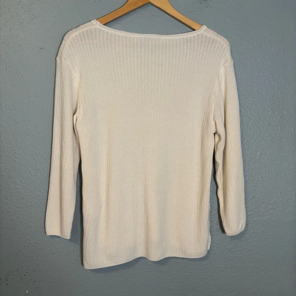Bogner Women's Cream Viscose Silk Knit Round Neck Sweater‎ 10 Ski Minimal Preppy - Image 7