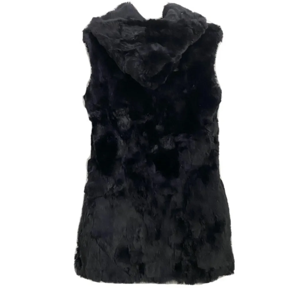ANGL Black 100% Fur Sleeveless Hooded Coat Size S - Image 7