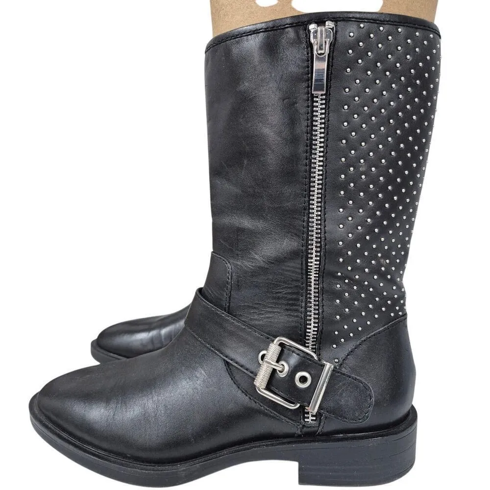 Steven Steve Madden Zain Black Leather Boots Silver Stud/Buckle/Zipper 7.5 - Image 3