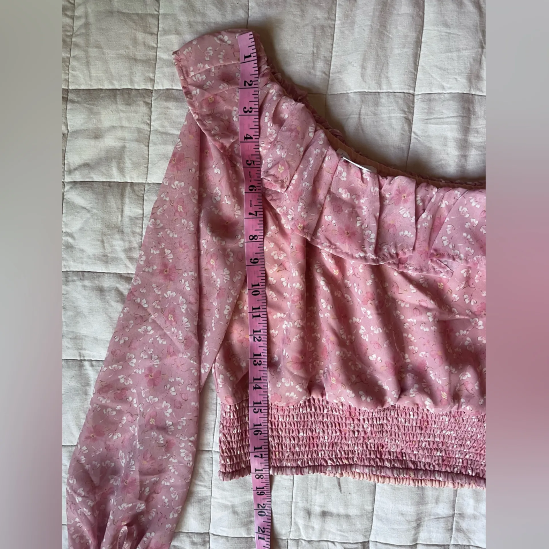 Lovers + Friends Juliette Pink Floral Ruffle One Shoulder Top Cottagecore -Small - Image 6