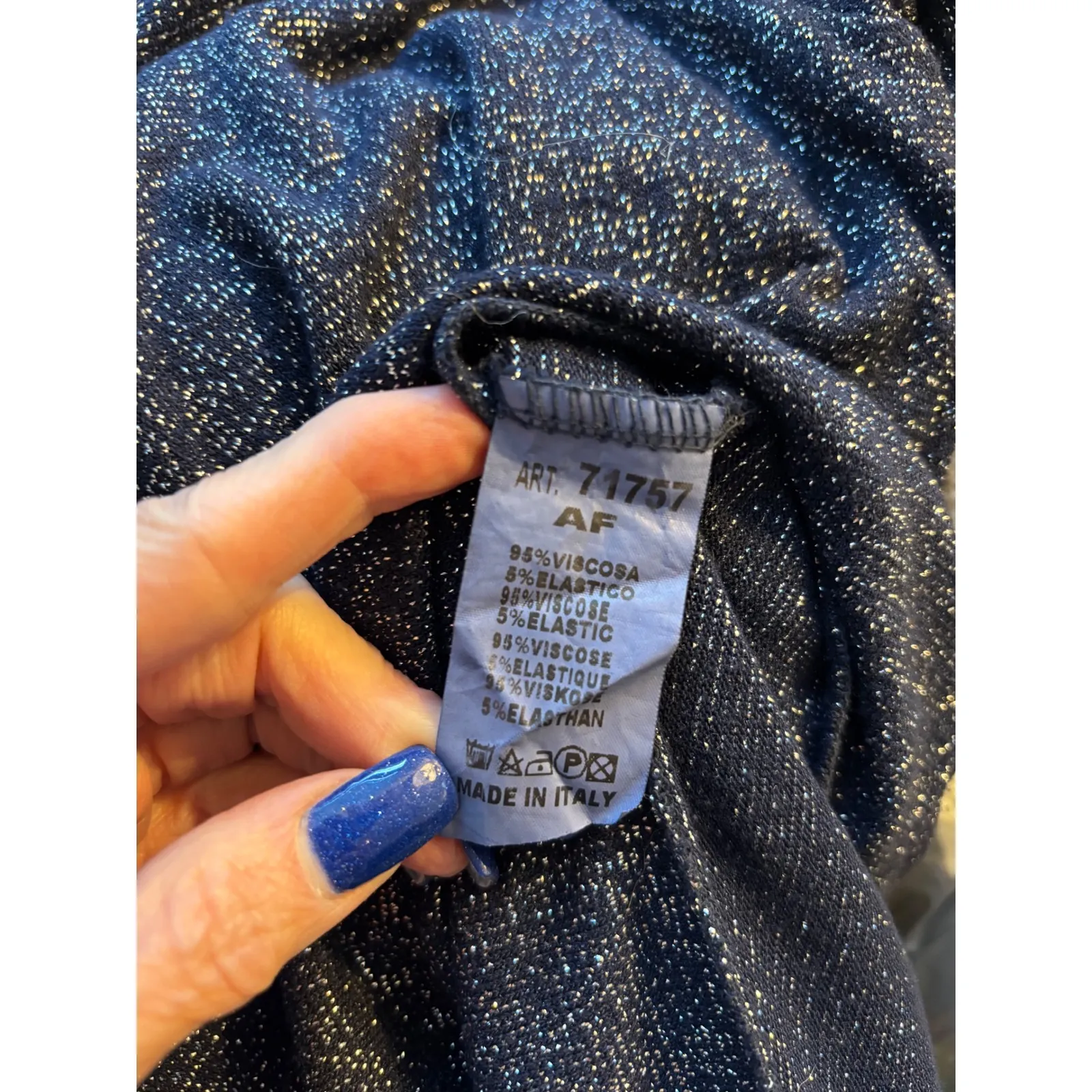 Free People's "Free for Humanity" blue Metallic Knit Long Sleeve Top Size Large - Image 4