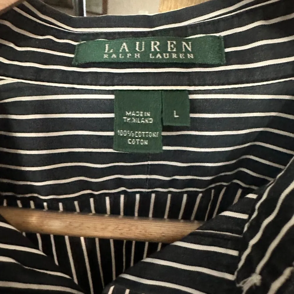 Charcoal/White striped button down. Lauren Ralph Lauren Size L Gray Size L - Image 3