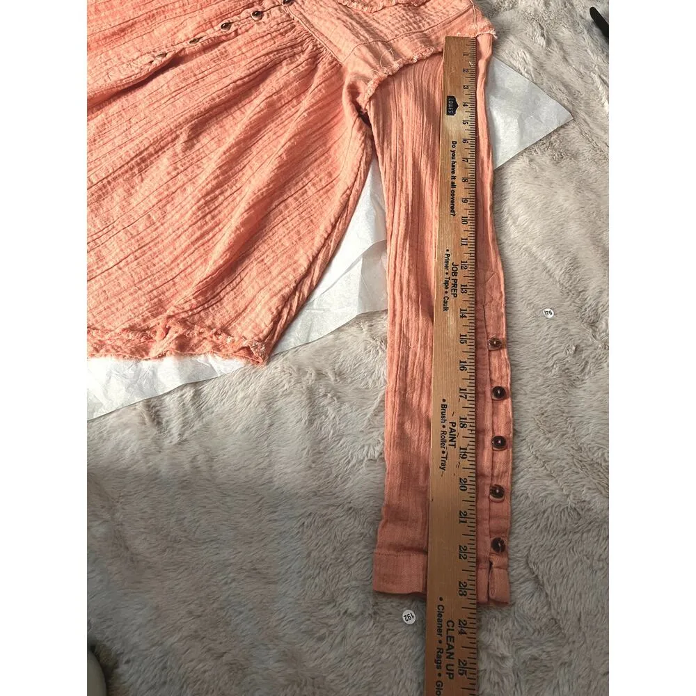 We The Free womens size S top peach Sand Dune Henley gauzey  long sleeves - Image 8