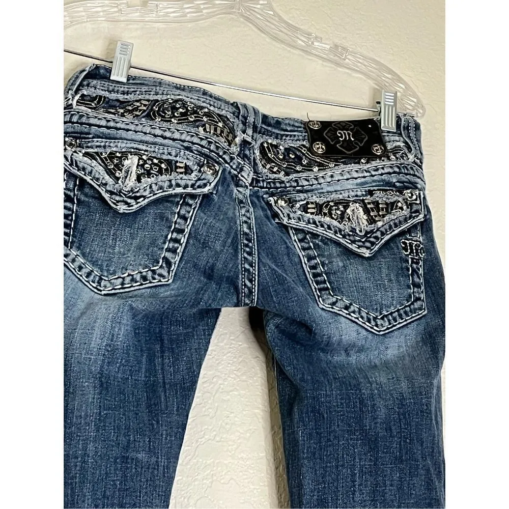 Miss Me Jeans Womens 28 Skinny Blue Bling Rhinestones Embellished JE606353X - Image 5