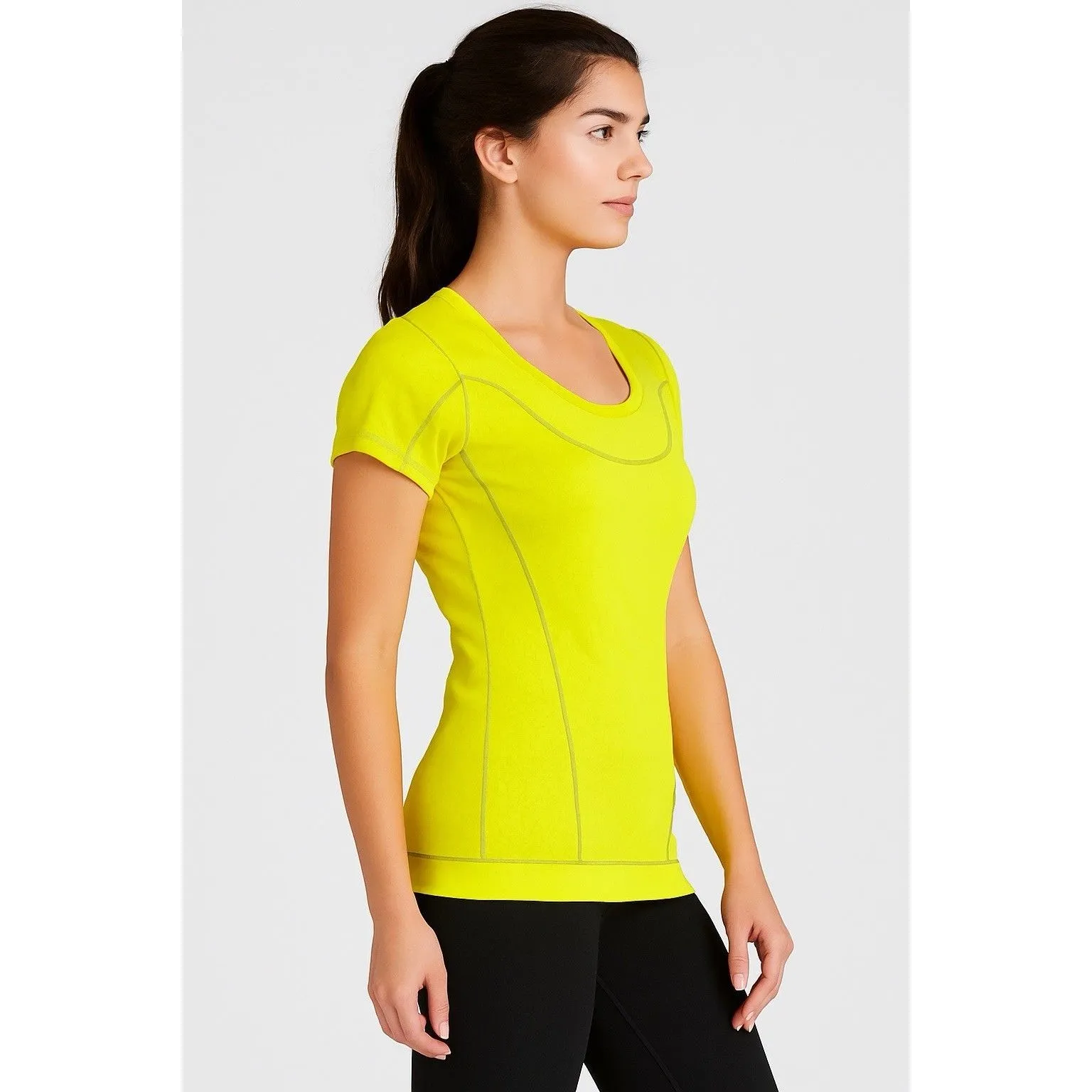 REI Shirt Womens Large Short Sleeve Lightweight Neon Yellow Stretch - Image 2