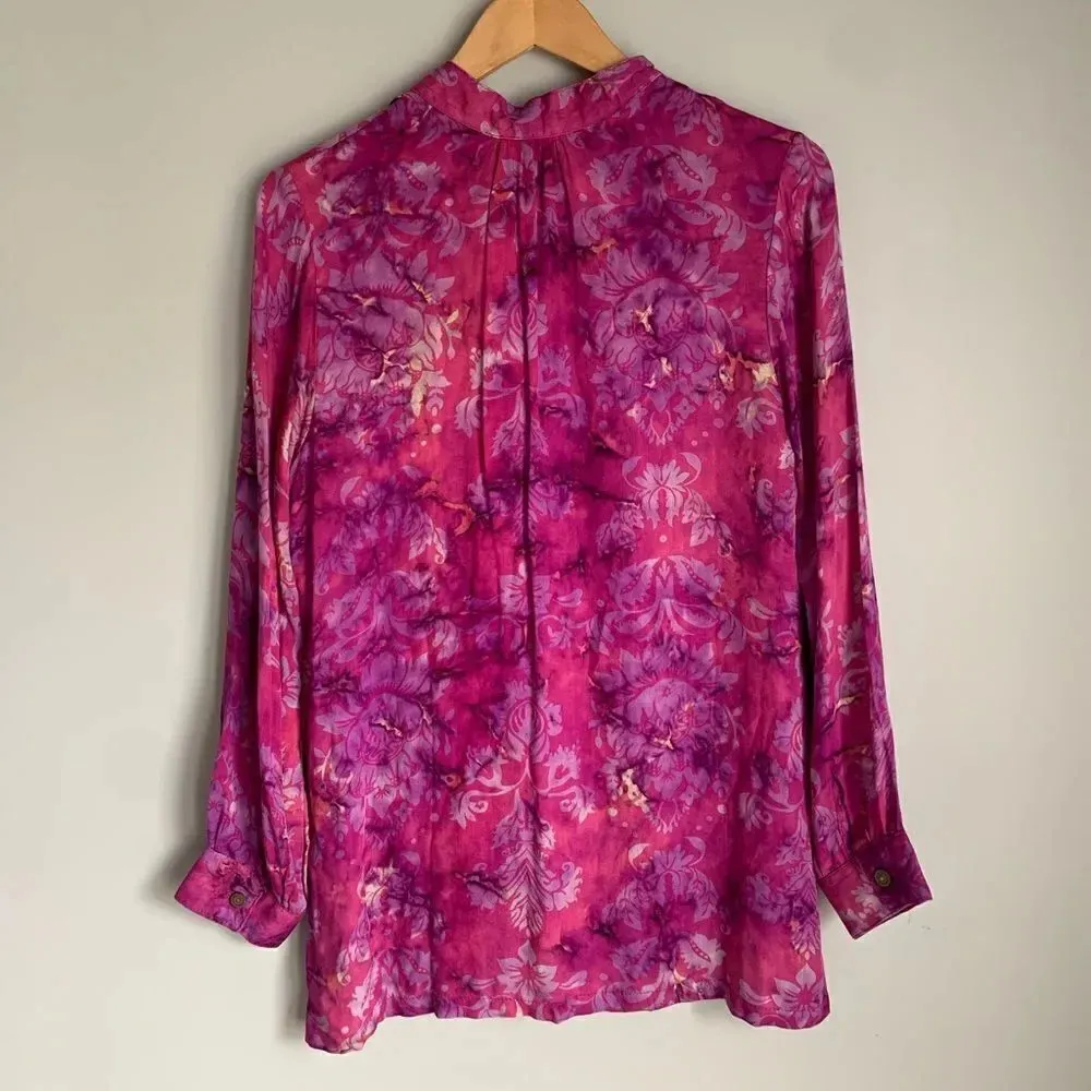 NWT Soft Surroundings Tops | Womens Big Island Shirt Purple Tie Dyed Hawaiian - Image 4
