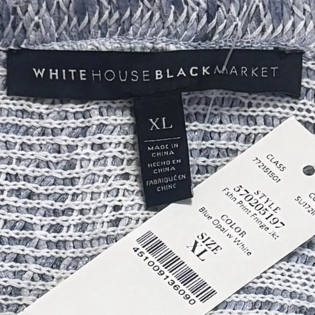 NEW WHBM Blue Tweed Fringe Open Front Jacket Old Money Career Preppy XL - Image 9