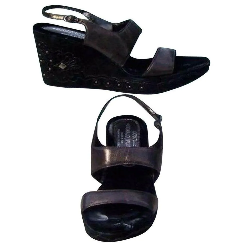 Donald Pliner Metallic Leather Platform Wedge Shoe Suede Embroidery $275 NIB - Image 2