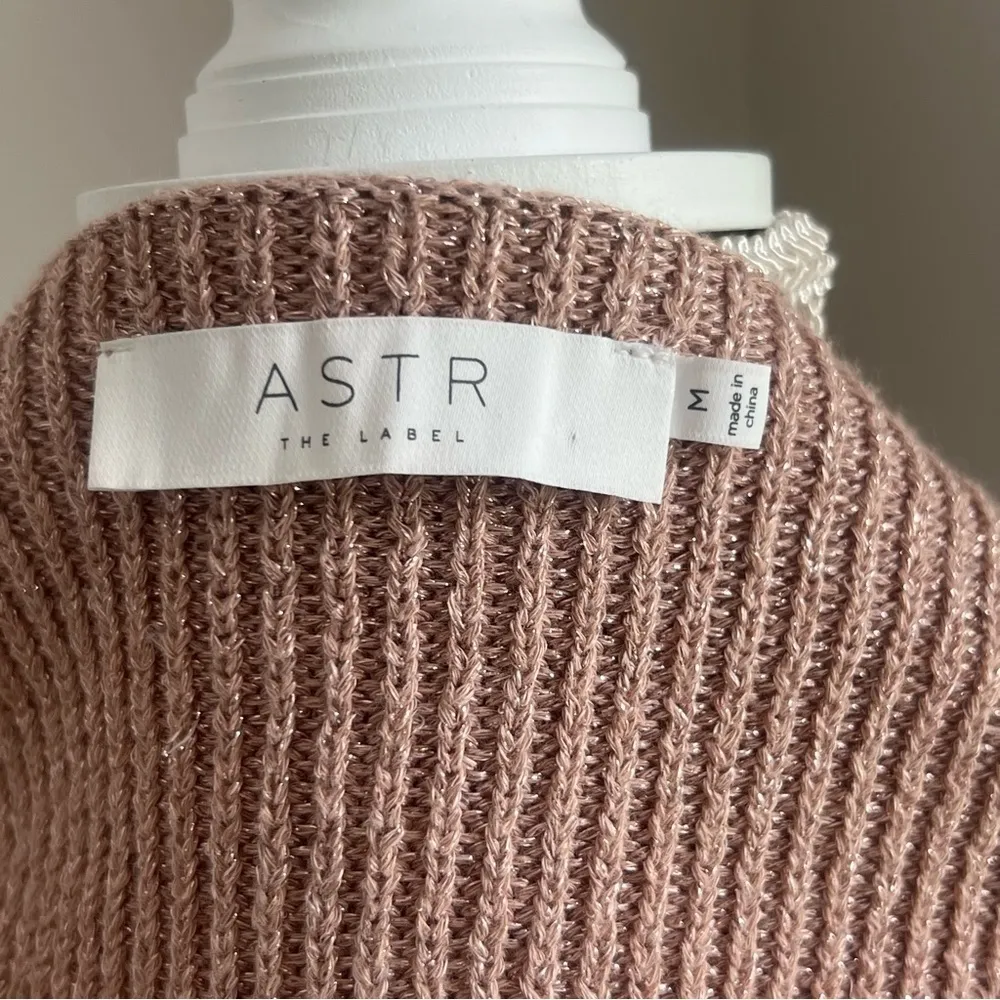 Women's Metallic Pink Rose Gold Pullover Square Neck Sweater Size M - Image 3