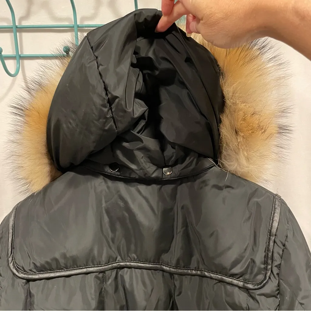 Warm cozy Larry Levine down feather black puffer coat fur collar pockets - Image 7