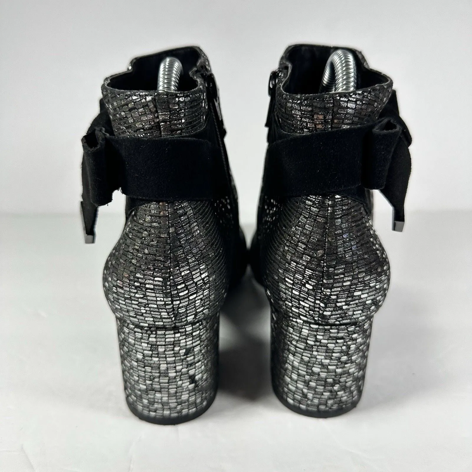 Alex Marie Silver Metallic Textured Leather Bow Ankle Boots - Size 7.5M - Image 5
