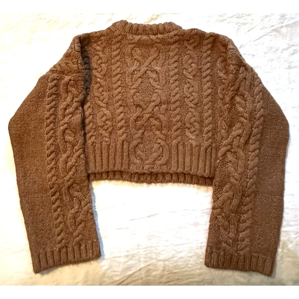 Zara Cable Knit Sweater Taupe Brown - Image 12