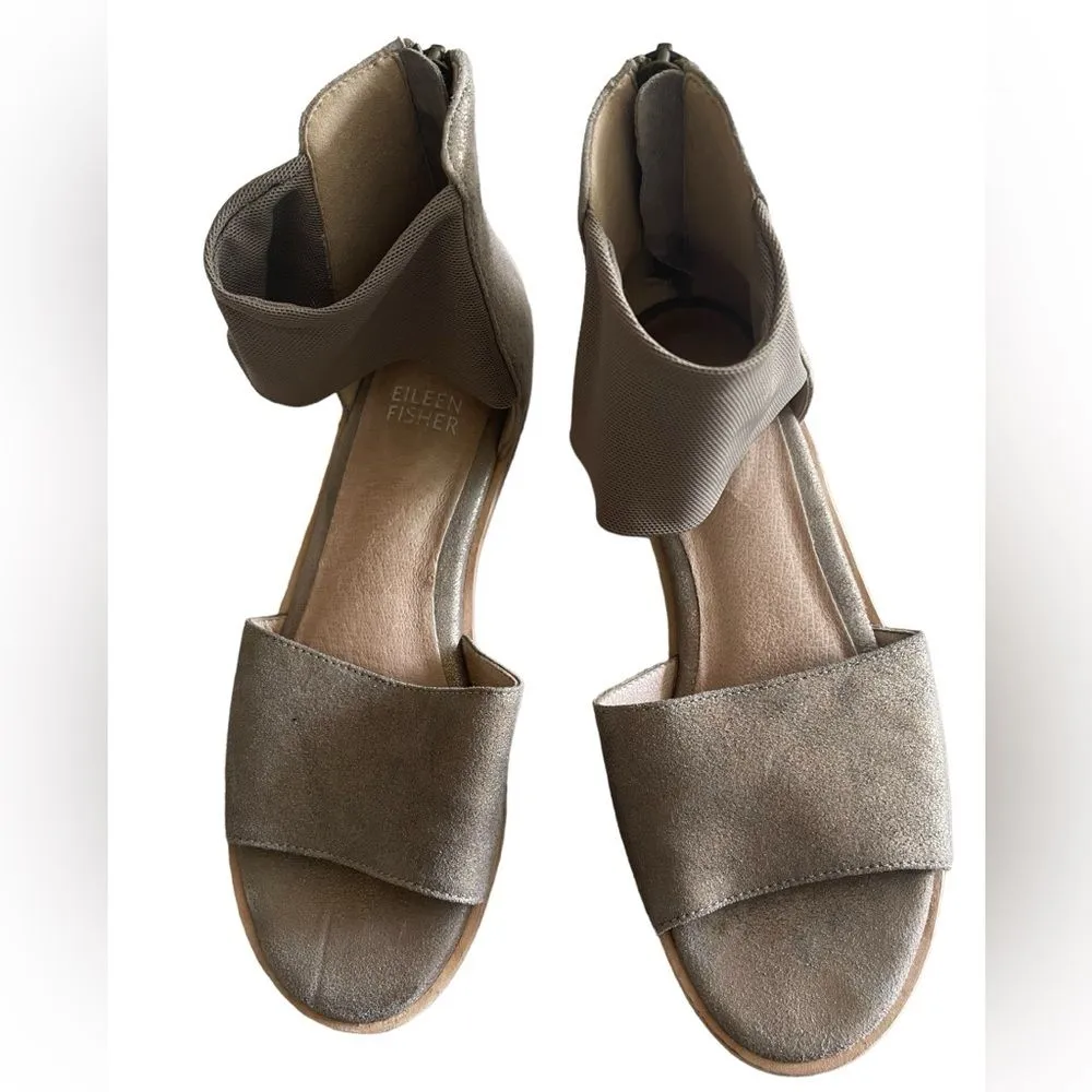 Eileen Fisher Two Piece Ankle Mesh Strap Suede Open Toe Sandals - Image 5