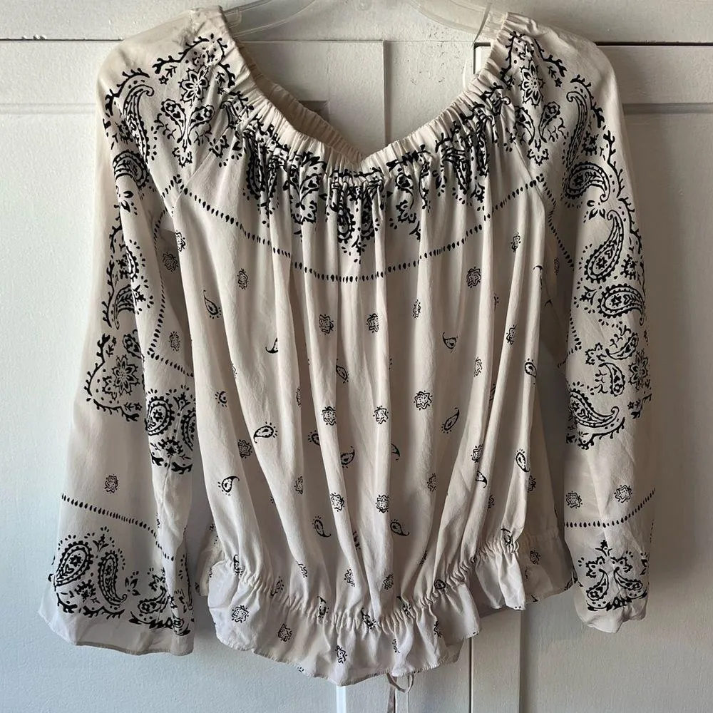 Theory Odettah Bandana Silk Off the Shoulder Top XS - Image 8