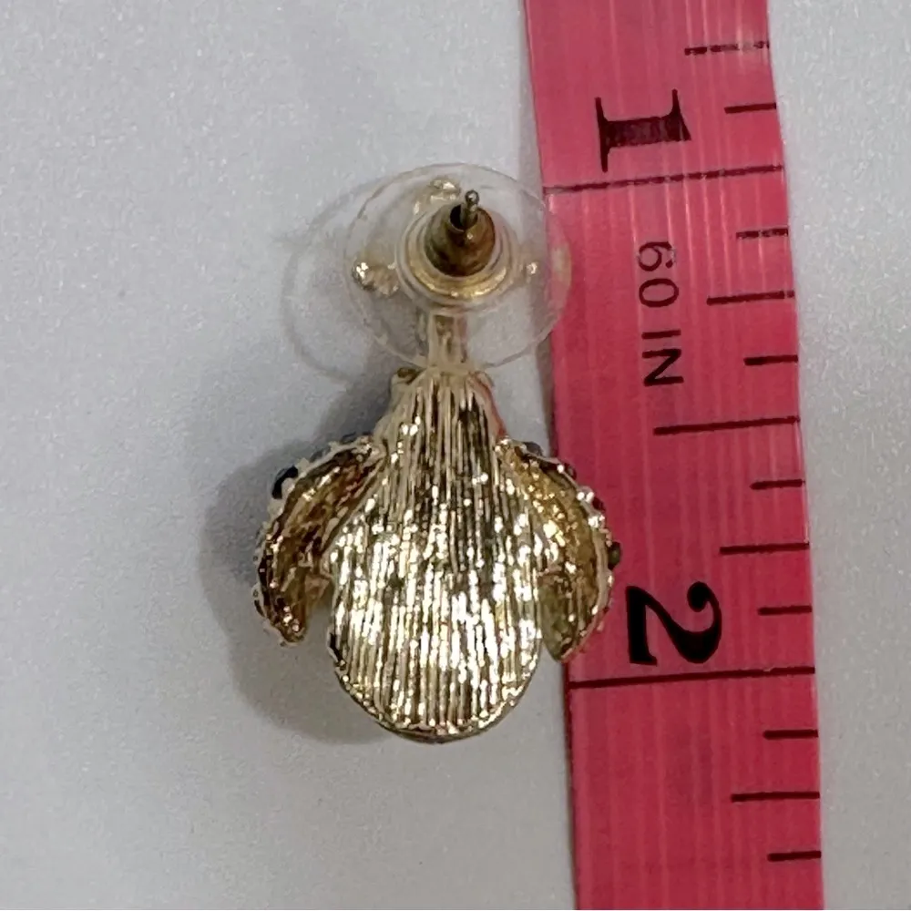 Blue Crystal Ladybug & Yellow Enamel Flower Earrings - Image 7