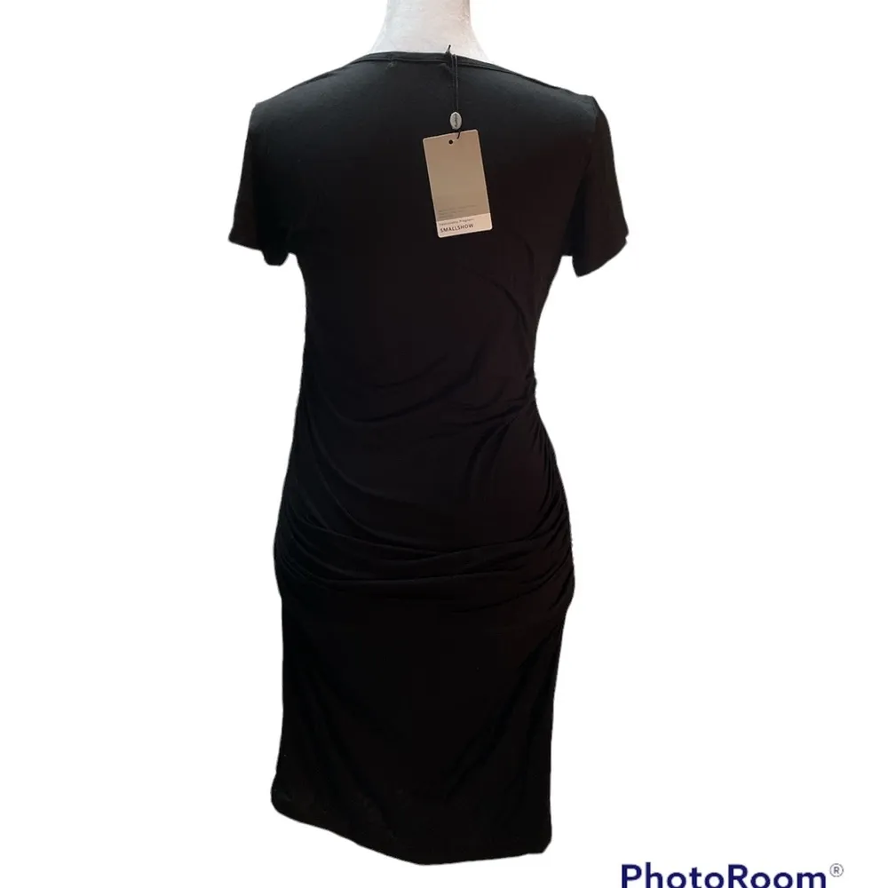 NWT Smallshow Black Ruched Sides Short Sleeve Knee Length Maternity Dress Small - Image 3