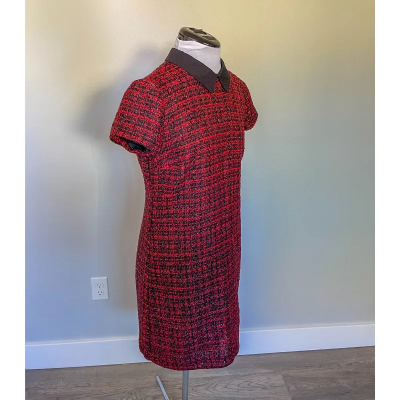 Maison Jules Red Collared Tweed Shift Dress - Image 4