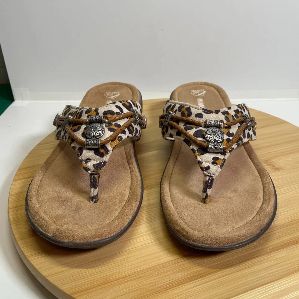 Minnetonka Women 8 Cream Brown Black Animal Print Silverthorn 360 Sandal Comfort - Image 5