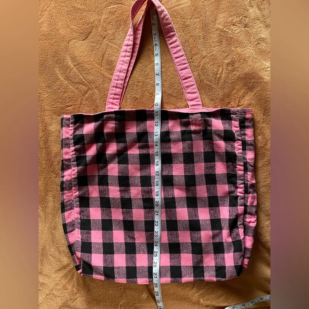 Vintage PINK Victoria’s Secret 2008 Pink Solid/Checkered Reversible Tote Bag - Image 6