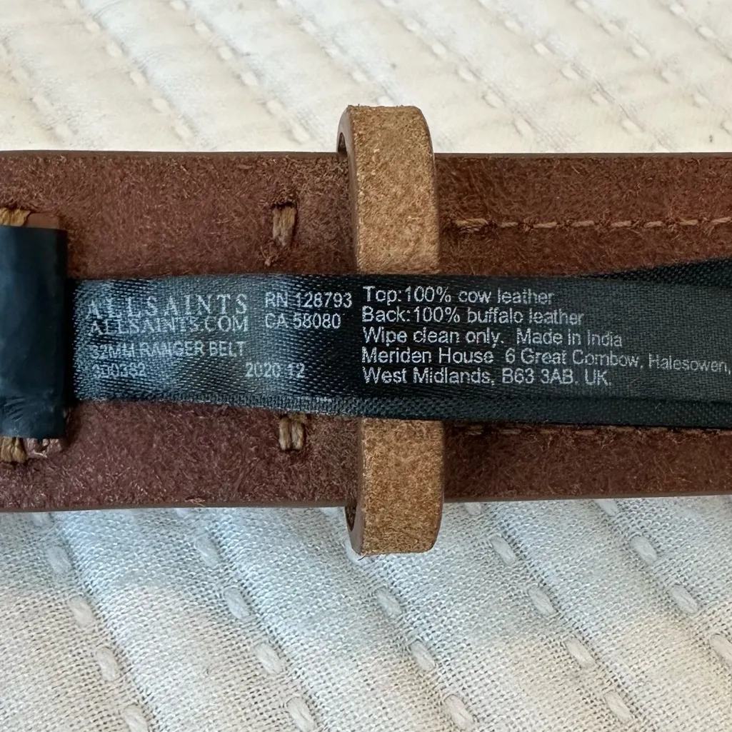 All Saints Tan 100% Buffalo Leather Belt with Silver Buckle NWT - Image 8