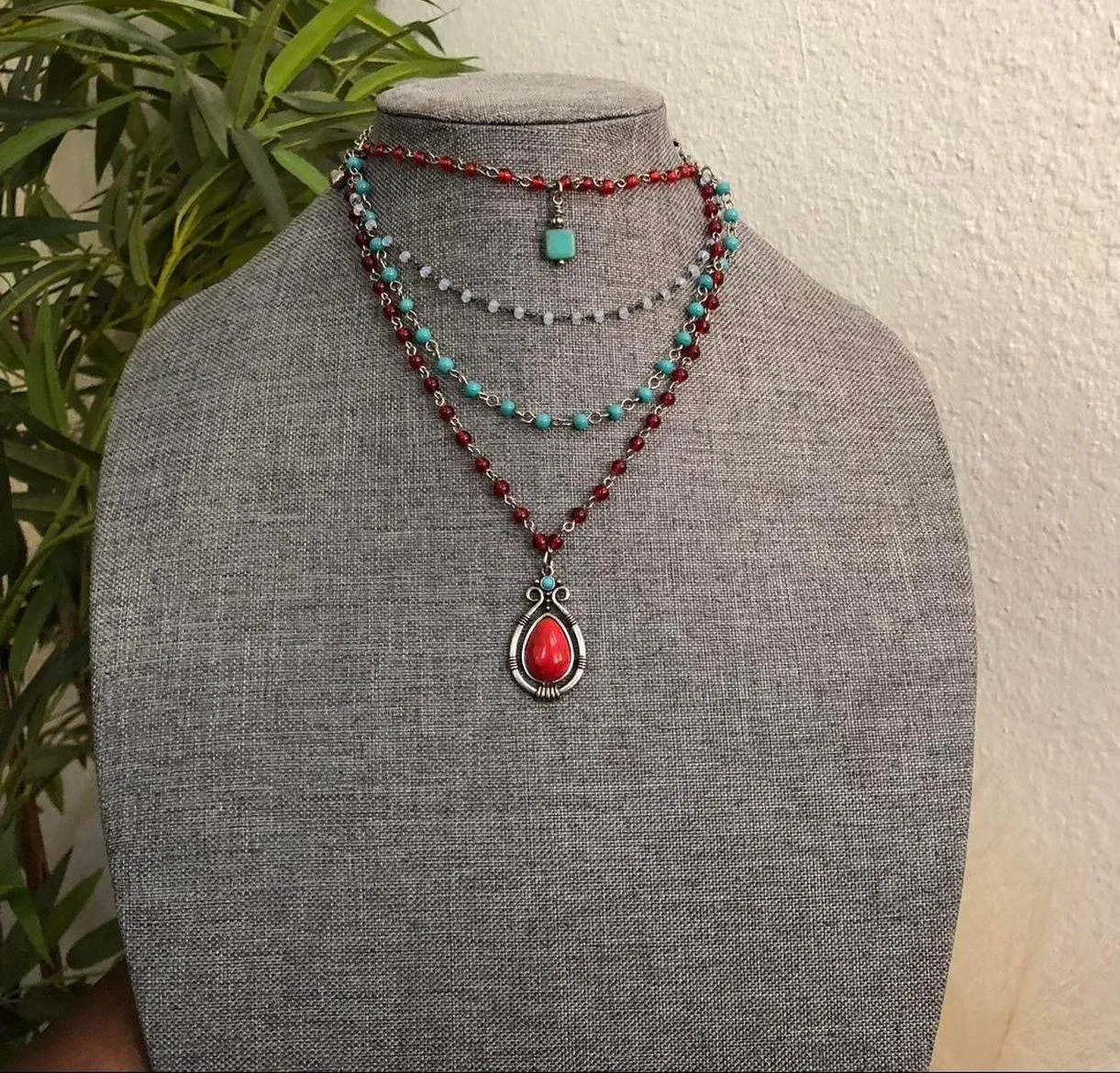 Y2K Whimsygoth Red turquoise jewel beaded 4 - Image 2