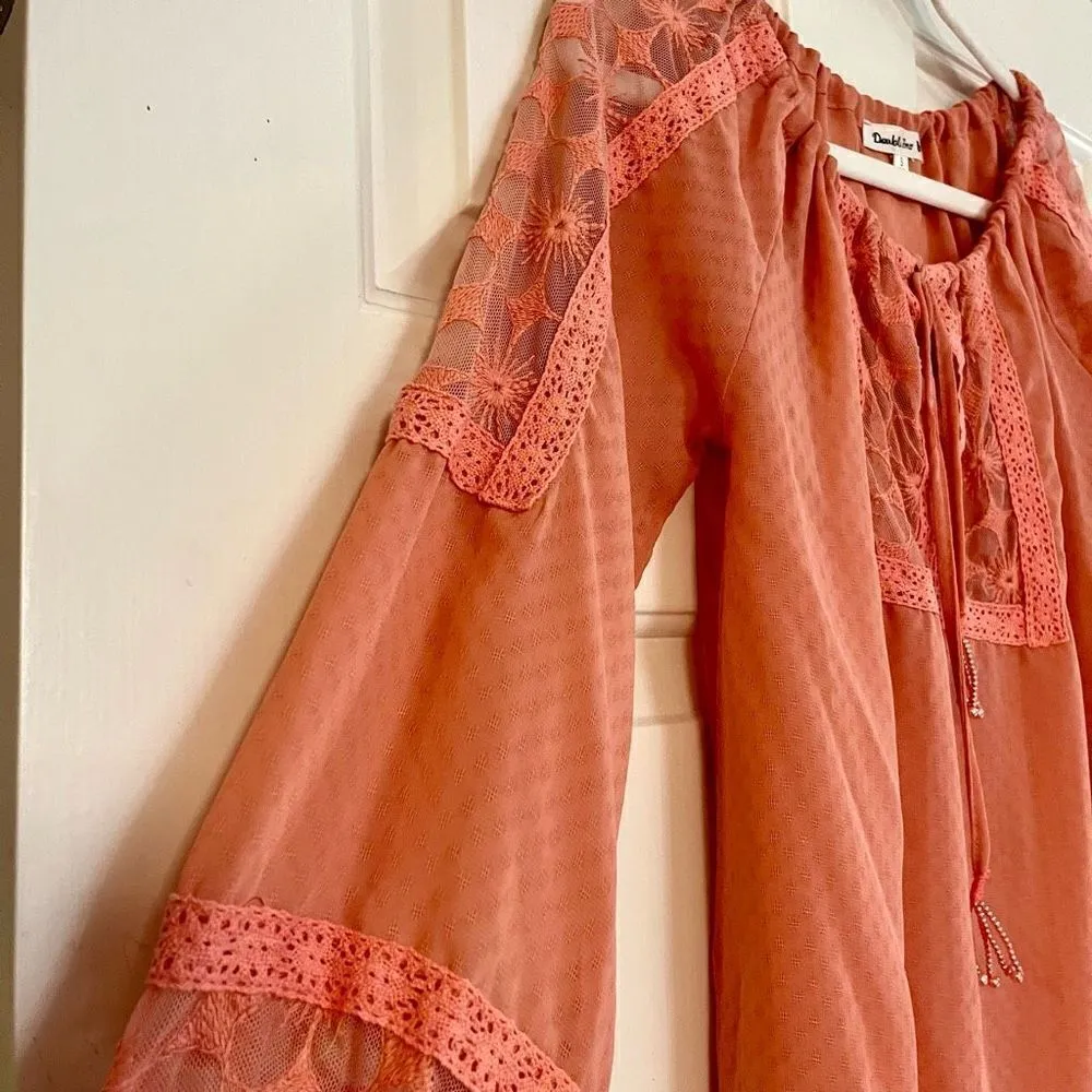 Double Zero Floral Pink Lace Boho Blouse Small - Image 3