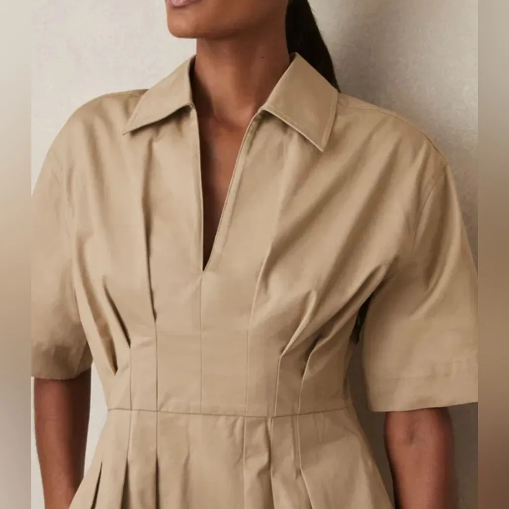 REISS Cotton Pleated Shirt Dress - Image 2