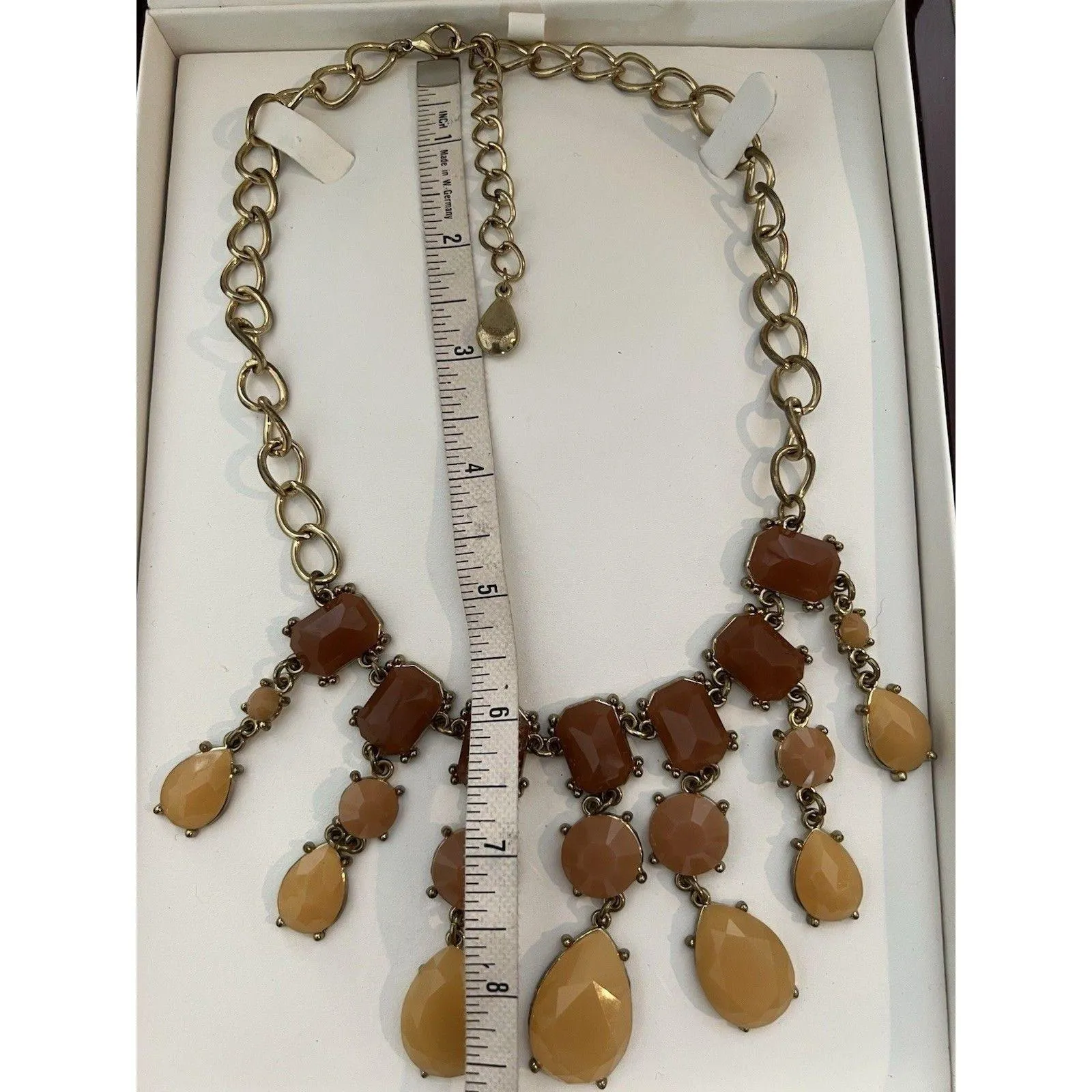 Vintage Statement Bib Necklace W/brown And Amber Faux Gemstones - Image 5