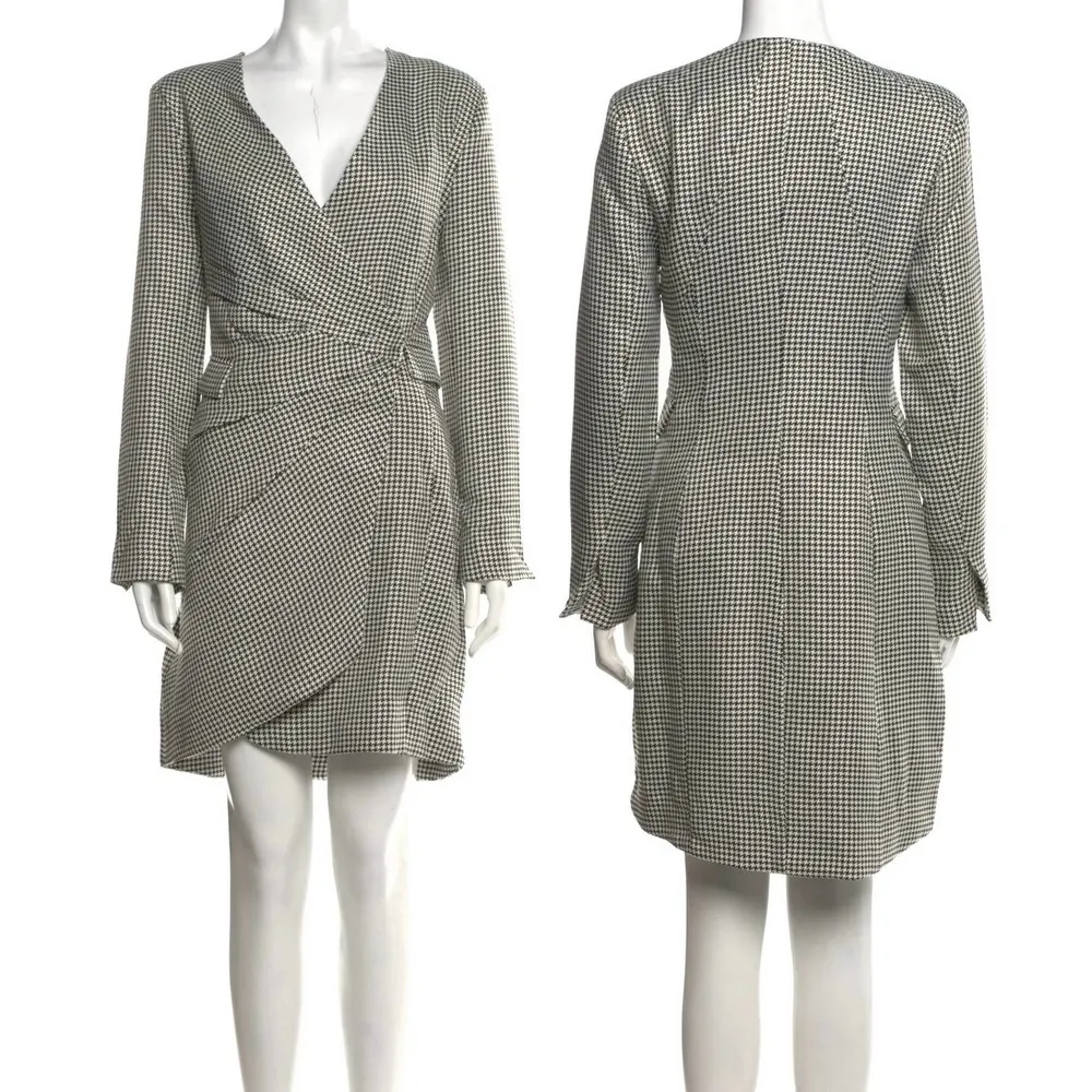Houndstooth Asymmetrical Pleated Blazer-Style Wrap Mini Dress - Image 9