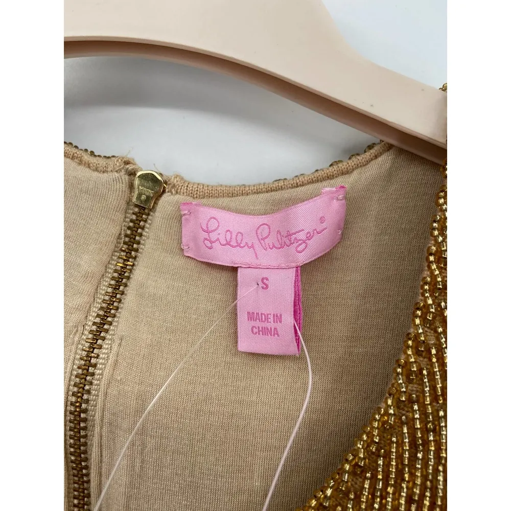 Lilly Pulitzer Almond Tan Kate Gold Beaded Sleeveless Wool Blend Knit Sweater S - Image 80