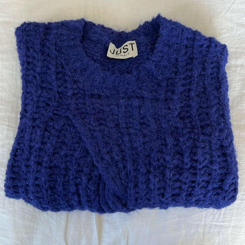 JUST FEMALE x Anthropologie Royal Blue Sagta Knit Mohair Chunky Sweater L $271 Size L - Image 8
