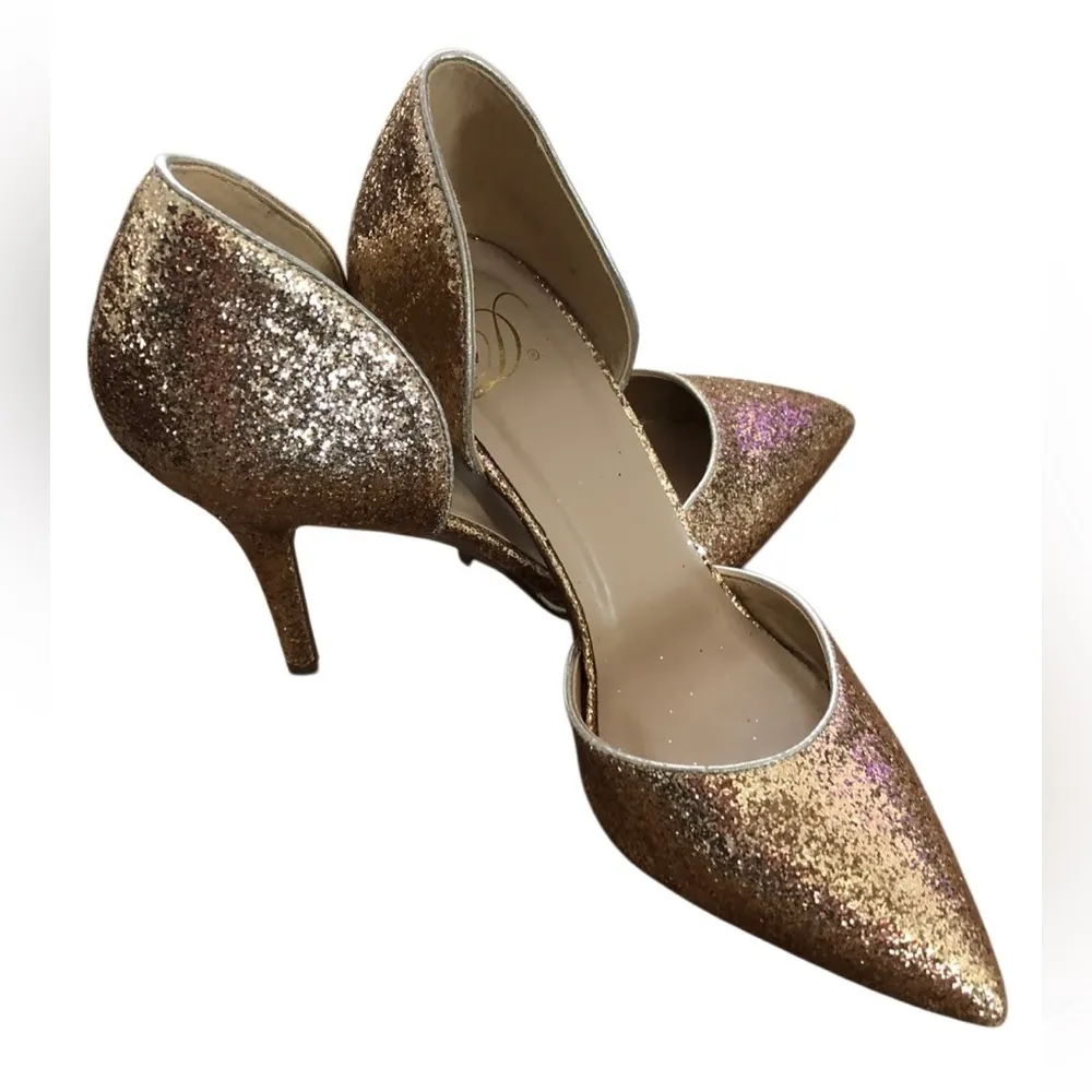 D'Orsay Gold Glitter Heels with Kitten Heel Sz 7.5 - Image 3