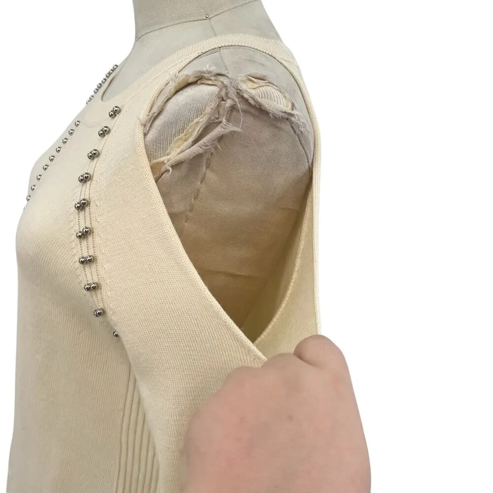 Ramy Brook Maya Sweater Cold Shoulder Beaded Long Sleeve Cream White Size Medium - Image 7