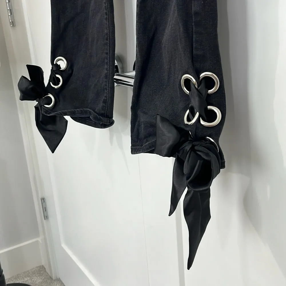 Good American Size 8/25 Black Straight Ankle Ribbon Lace Tie Jeans - Image 5