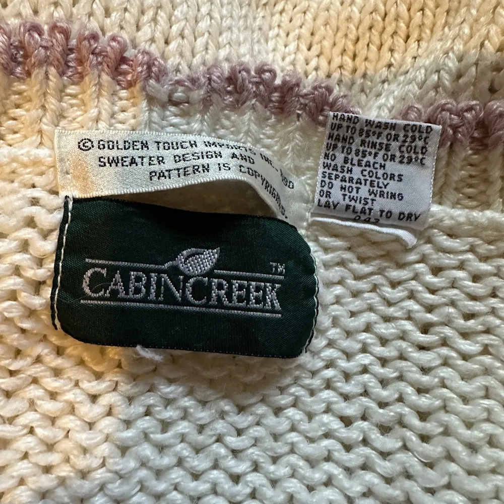 Cabin Creek Vintage 1990s Y2K Cream Embroidered Loose Knit Sweater Small - Image 16