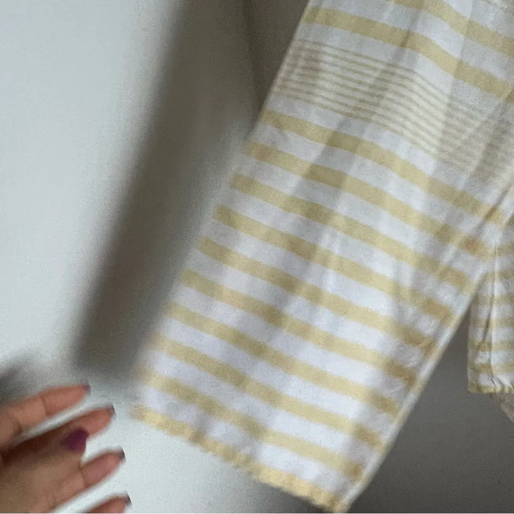 Chico's Yellow White Stripe Button Front Collar Shirt Large (Chico's 2) - Image 6